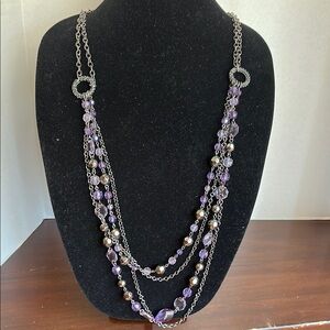 Elegant Purple and Silver Multi-Strand Necklace
